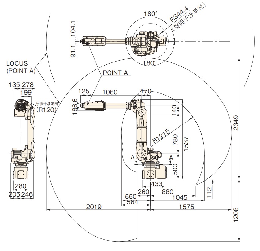 MC10L-01 外形尺寸及动作范围