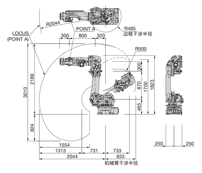 SRA100HB-01 外形尺寸及动作范围