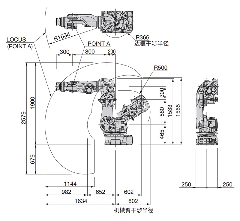 SRA100HS-01 外形尺寸及动作范围